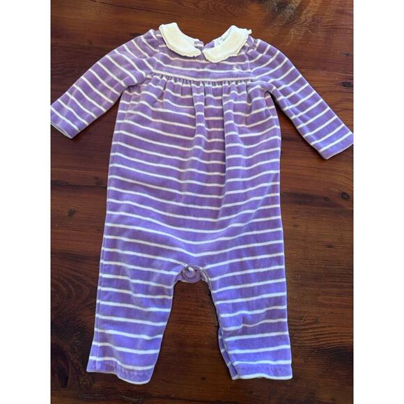 Ralph Lauren Lavender/White Stripe Peter Pan Collar Velour Coverall Baby 6 Mos - Picture 1 of 8